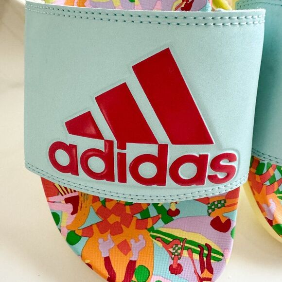 Adidas Adilette Comfort Slides Farm Rio Collab Womens Size 6 Like New - Picture 2 of 4
